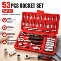 Kit d'outils à douilles complet 53 pièces 1/4'' DR avec poignée à cliquet antidérapante et mallette de rangement portable pour l'entretien automobile - Vente chaude