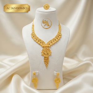 Premium Gold Plated Charm Necklace Set Geometric Pattern <b>Box</b> Chain African & Arabic Style Bridal Jewelry Set for Women - Product Image 1