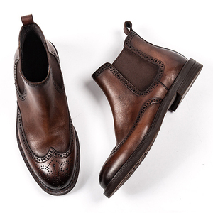 <strong>Brogue</strong> Style Premium Comfortable Handmade Durable Slip-On Genuine Leather Chelsea <strong>Boots</strong> for <strong>Men</strong> Party Daily Life - Product Image 4