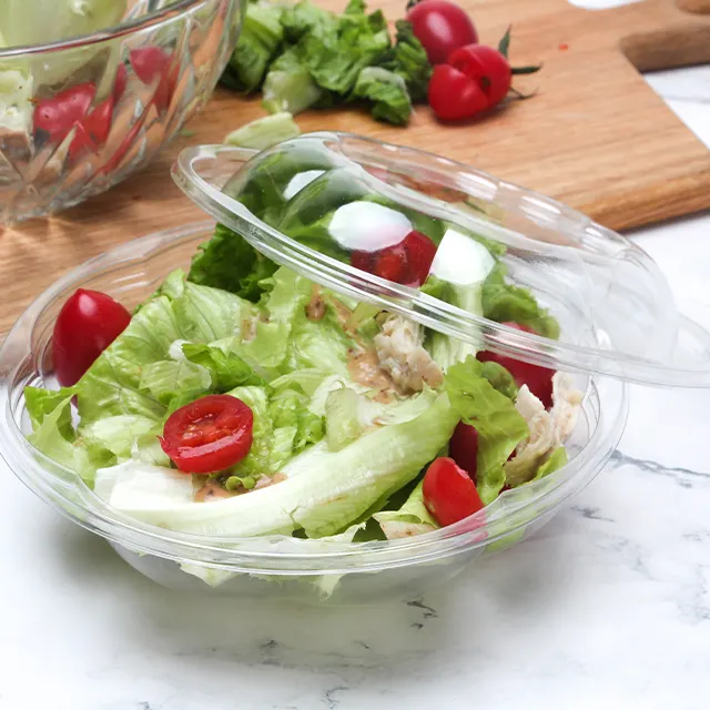 Salada Recipiente De Plástico PET Para Ir Transparente Salada De Plástico Tigela Restaurante 18oz 24oz 32oz 48oz