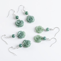 Natürliche A-Klasse Jade Bohnengrün Rosenblüten-Ohrhänger S925 Sterling Silber Eisartiger Jade Modische Damenohrringe