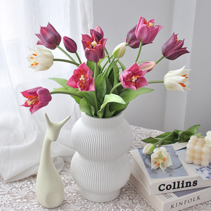 Ramo de Tulipanes Artificiales de Goma Suave, Blanco, Rosa y Amarillo, Decoración para el Hogar, Accesorios para Fotografía - Product Image 3