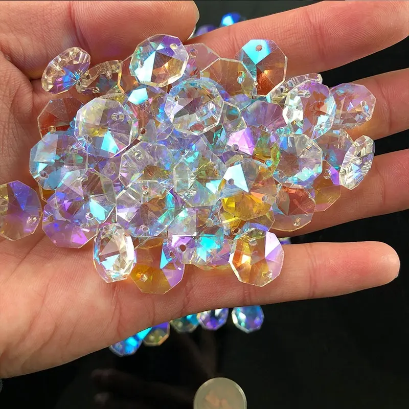 14Mm Glas Lamp Prism Crystal Ab Kroonluchter Keten Deel Diy Octagon Bead Ornament Glazen Kralen Voor Sieraden Maken
