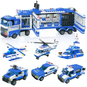 1 में 8 मोबाइल कमांड सेंटर शहर पुलिस कार और गश्ती स्टेशन बिल्डिंग के साथ सेट ईंटों खिलौना वाहनों के साथ भंडारण बॉक्स वर्तमान उपहार