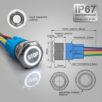 Wintai-Tech MPS-22B04A Interrupteur à bouton-poussoir à tête dôme en acier inoxydable et laiton, étanche IP67, 22 mm, éclairage LED personnalisable