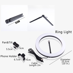 10 pulgadas 3200-5600k de selfie led anillo de luz con trípode y teléfono titular <span class=keywords><strong>maquillaje</strong></span> Video - Product Image 2