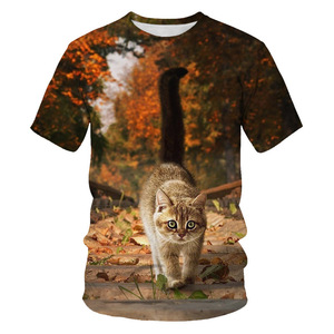 เสื้อยืดผู้ชายผู้หญิง เสื้อยืดพิมพ์ลาย 3 มิติ ลายแมวสองตัว แขนสั้น เสื้อฤดูร้อน เสื้อยืด - Product Image 1