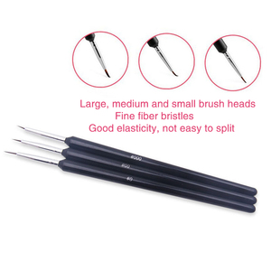 Lot de 3 pinceaux à ongles noirs pour nail art, dessin floral, peinture, liner et traçage, avec manche en plastique et fibres synthétiques, pour manucure - Product Image 2
