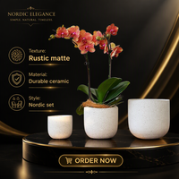 Pot Bunga Keramik Nordik Warna Putih Gading dengan Lubang Drainase, Set Pot Bunga Anggrek untuk Meja