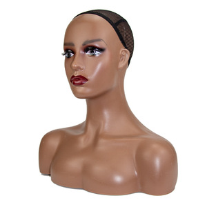 Peluca de plástico personalizable Europea <span class=keywords><strong>americana</strong></span> modelo cabeza soporte de exhibición doble hombro parte superior del cuerpo 16 pulgadas piel negra de mujer - Product Image 6