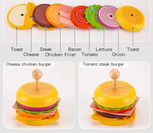 Jouets de <span class=keywords><strong>cuisine</strong></span> en bois unisexe pour enfants Jeu pour enfants Hamburger Colonne Simulation d'empilage d'aliments Ensemble de couches - Product Image 6