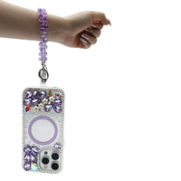 Porte-clés de mode en cristal irisé fait main pour femme, cordon à perles facettées, breloque métallique personnalisable, sangle de téléphone portable de 15 cm