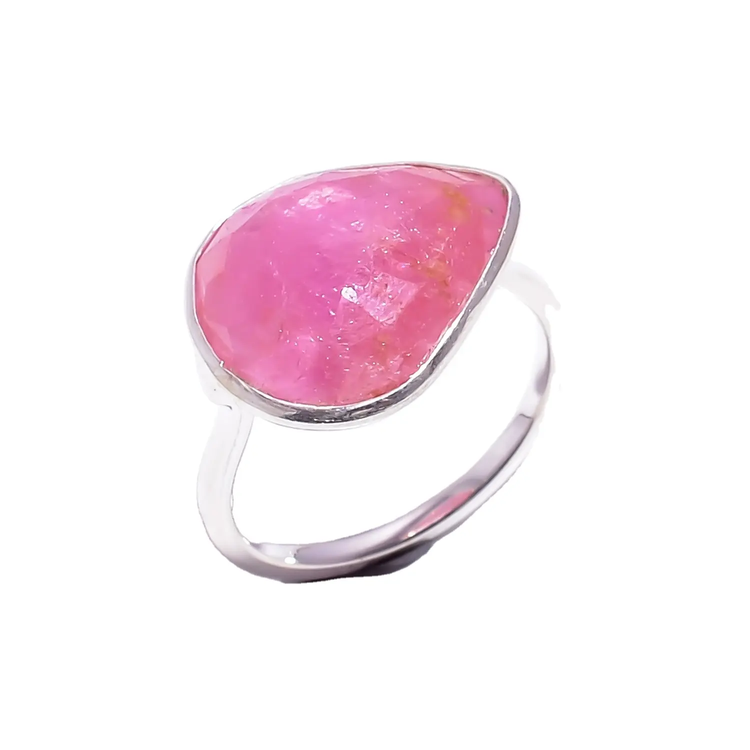 Anillos de rubí Rosa hechos a mano para mujer, Plata de Ley 925 con forma de pera, joyería de piedras grandes, sortijas de rubí de piedra Natural Vintage delicadas