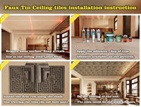 Échantillon de dalles de plafond en PVC imitation étain peint, imperméables et ignifuges pour centres commerciaux et hôtels - Un échantillon seulement