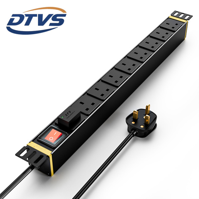 Genuine UK Standard 8 Way PDU 13A BS1363 Sockets Switches Aluminium Alloy Shell DTVS Brand 110-250V Wide Voltage Input Data CE