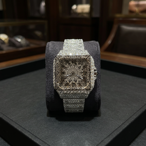 AMBER JEWELS นาฬิกาควอทซ์อะนาล็อกทรงสี่เหลี่ยมประดับมอยซาไนต์สุดหรูสำหรับทุกเพศ สายสแตนเลส หน้าปัดคริสตัลแก้ว 38 มม. - Product Image 3