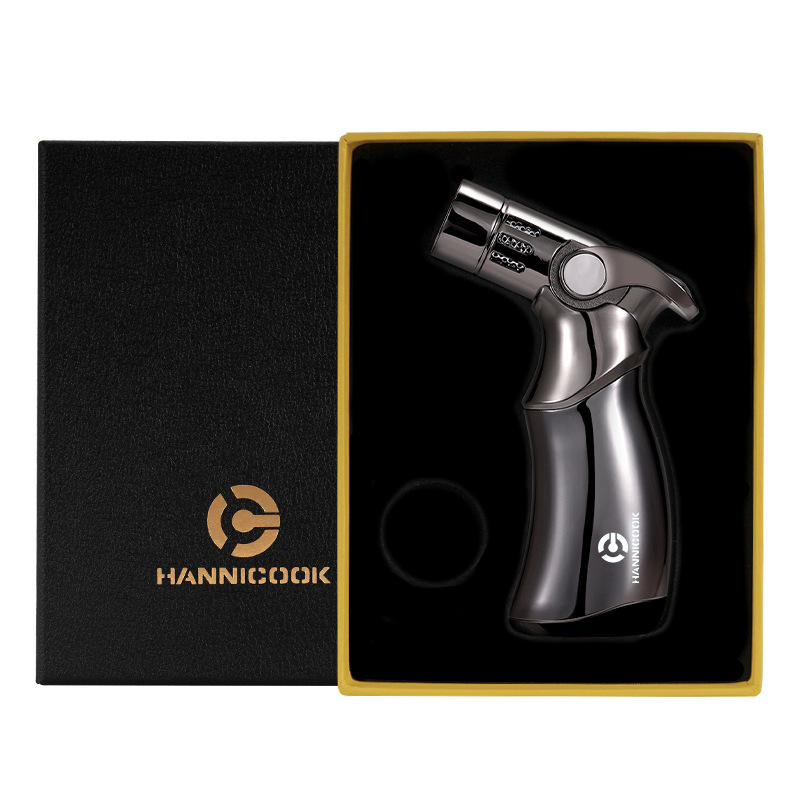 Accendino a torcia ricaricabile a 3 fuochi, incolore, a butano e resistente al vento.