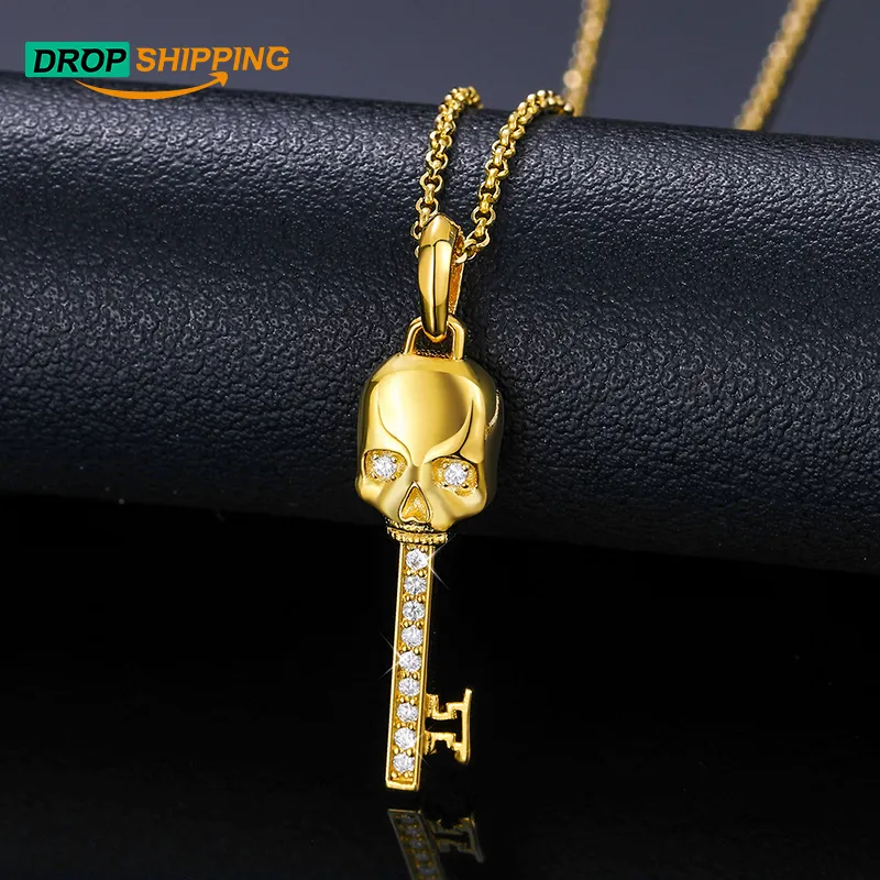 Dropshipping Vòng Cổ Mặt Đeo Chìa Khóa Hình Xương Kim Cương VVS Moissanite Mạ Vàng Bạc Sterling 925 Mạ Vàng Cho Nam Nữ