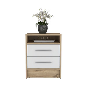Nightstand 20 H Two <b>Drawers</b> White Light Oak Metal Handles <b>Storage</b> <b>Drawer</b> - Product Image 4