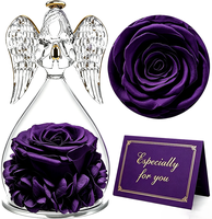 Rose éternelle préservée faite à la main, petit ange sous cloche en verre, boîte cadeau décorative, Saint-Valentin, Noël, remise de diplôme