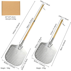 Pizza Spatula Aluminum <b>With</b> Wooden Handle Drain Holes Baking Transfer <b>Tool</b> For Oven Use - Product Image 3