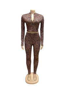 Viviblook Z304ST Conjunto de Dos Piezas para Mujer, Ropa de Club, Estilo Ajustado, Top Corto con Cierre y Manga Larga, Leggings, Tallas Grandes - Product Image 2