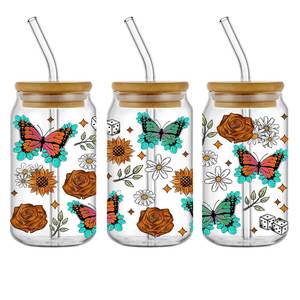 Rỉ Sét Hoa Hồng Bướm Hoa Hướng Dương UV dtf cup kết thúc tốt đẹp chuyển tùy chỉnh dán không thấm nước khẳng định UV dtf cup bọc chuyển - Product Image 1