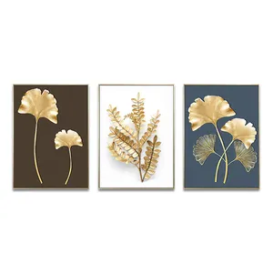 Современная Роскошная растительная печать золотой лист стеклянный холст Хрустальный фарфор настенная живопись