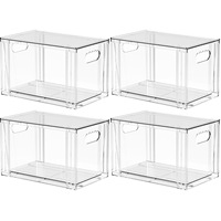 Lot de 4 boîtes de rangement empilables transparentes pour réfrigérateur, pour garde-manger, aliments, légumes, fruits
