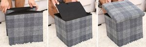 <b>Storage</b> Organizer <b>Box</b> Linen Fabric Ottoman <b>Bench</b> Cube <b>Storage</b> Soft Cushion Covers Stool - Product Image 2