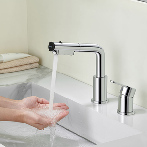 Robinet de lavabo de luxe en acier inoxydable nickel brossé à bec extractible, robinet de lavabo classique - Product Image 5