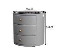 Table d'appoint intelligente de luxe, ronde, avec 3 tiroirs de rangement, charge sans fil, USB, lumière LED, simili cuir, table de chevet pour chambre à coucher