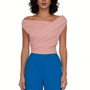 Women's Asymmetric Off-Shoulder <b>Top</b> Draped Ruched Sleeveless Blouse Casual Formal Crop <b>Top</b> Shirt Fashion - Product Image 2