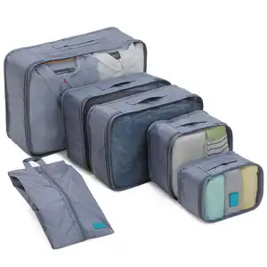 Lightweight Keep Shape Travel Cubes Travel Packing Organizers with Shoe Bag 6 Set Packing Cubes
