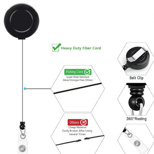 3.2cm round black badge scroll keychain with back clip and easy-open buckle, push-to-close <b>ID</b> card <b>holder</b>, name tag card - Product Image 3