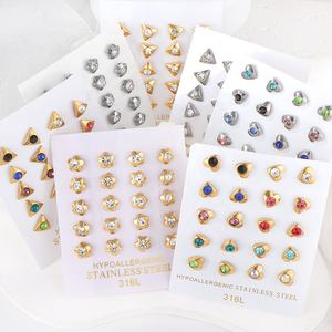Hypoallergenic 316 स्टेनलेस स्टील फैशन गहने छोटे स्टड कान की बाली कस्टम 10 जोड़े/कार्ड मिश्रित रंग घन Zirconia कान की बाली - Product Image 3