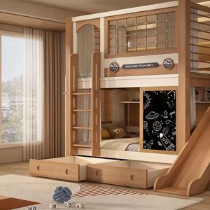 JS FURNITURE Nuevo Diseño de Cama Infantil <span class=keywords><strong>con</strong></span> Diseño Espacial, Literas <span class=keywords><strong>con</strong></span> Tobogán y Pizarra, Juego de Cama Infantil de Madera <span class=keywords><strong>con</strong></span> Almacenamiento - Product Image 3