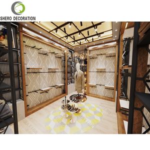 Luxurious Menswear Shop Interior Design High-quality <b>Clothes</b> Display <b>Cabinet</b> with Metal <b>Clothes</b> Bags Slattwall Display <b>Cabinet</b> - Product Image 2