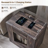Table de chevet moderne de 24 pouces avec station de charge/tiroir, chêne rustique foncé