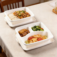 Plateaux alimentaires jetables en gros, en canne à sucre naturelle, écologiques, compostables, en bagasse, en papier, pour dîner, C888