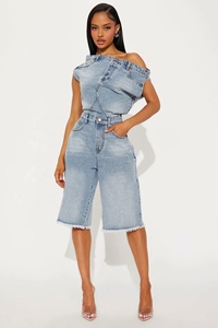 Nuovi Arrivi 2026: <span class=keywords><strong>Tuta</strong></span> Intera Casual Estiva in Denim Traspirante a Vita Alta, Elasticizzata, Sopra il Ginocchio, per Fitness, Popolare e di Tendenza - Product Image 2