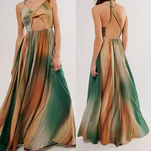 Robe d'été féminine élégante à bretelles et imprimé floral pour femmes, robes maxi de soirée sexy à dos ouvert