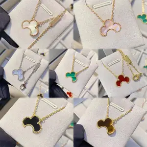 Custom High Quality 925 Silver Stainless Steel Jewelry Set Bangles Necklace 4 Leaf Clover Bracelet Gold Plated Necklace