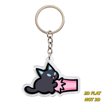 Porte-clés en acrylique chat noir mignon avec faisceau laser rose, breloque transparente double face pour clés, sacs et sacs à dos, accessoire pour amoureux des animaux