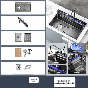 Fregadero Multifuncional <span class=keywords><strong>de</strong></span> Acero Inoxidable 304 con Teclado <span class=keywords><strong>de</strong></span> Piano Electrochapado, Grifo con Pantalla Digital LED, Fregadero <span class=keywords><strong>de</strong></span> Cocina para el Hogar - Product Image 5