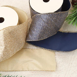 Pita Kawat Organza Satin Bergaris Biru Champagne 2,5 Inci yang Dikustomisasi Pabrik untuk Dekorasi Hadiah Natal - Product Image 5