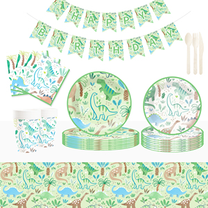 DAMAI Nuevo Juego de Vajilla Desechable de Papel con Diseño de Animales para Fiestas Infantiles, Platos, Vasos y Servilletas con Temática de Dinosaurios - Product Image 1