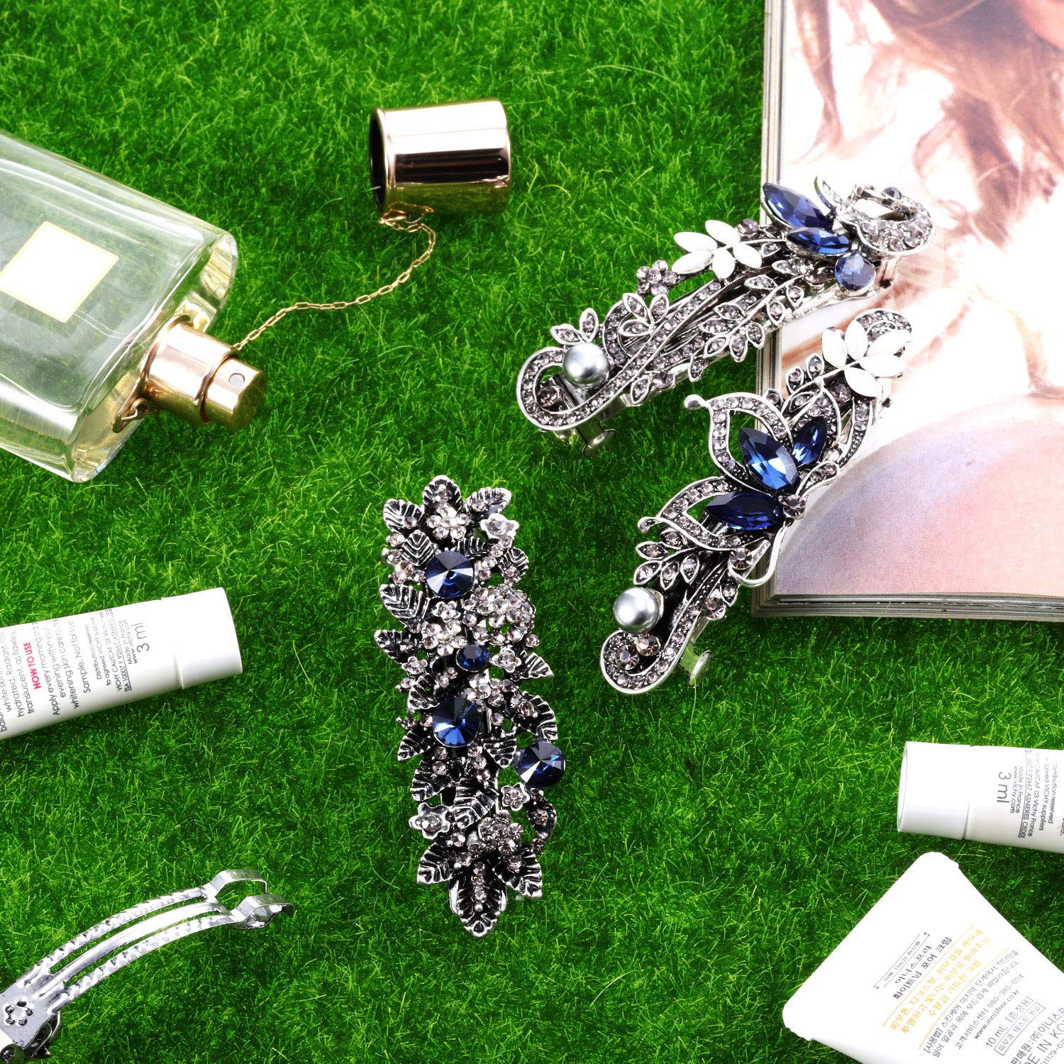 Fermaglio per capelli vintage in cristallo con strass e fiori, stile