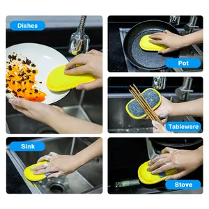 Multi-Purpose Kitchen Double-side Dish Cleaning Washing Sponge Microfiber Kitchen Dishcloth Sponges For Dishes Cleaning