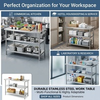 Table de travail en acier inoxydable à double niveau, plateau plat, montage facile, banc utilitaire, plan de préparation de cuisine avec réglage pour restaurant